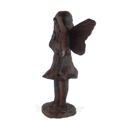 Praying Fairy Figurine Pixie Angel Cherub Garden Statue Rustic Cast Iron