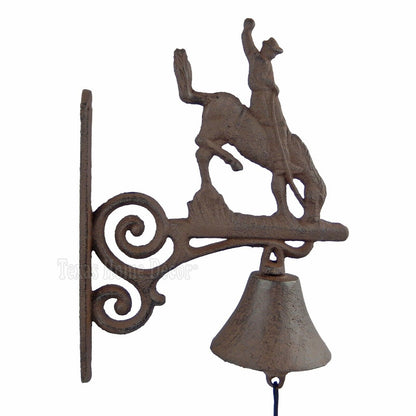 Bucking Horse Cowboy Dinner Bell Cast Iron Wall Mounted Antique Style Rustic