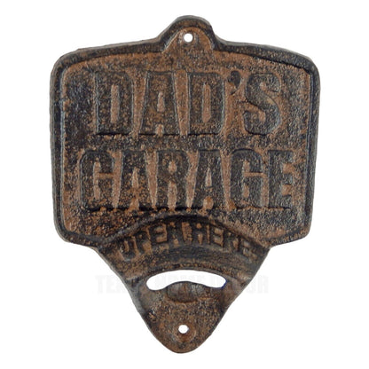 Dad's Garage OPEN HERE Bottle Opener Wall Mounted Plaque Heavy Duty Retro Style