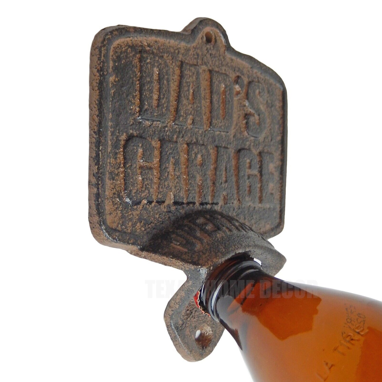 Dad's Garage OPEN HERE Bottle Opener Wall Mounted Plaque Heavy Duty Retro Style