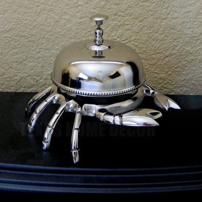 Large Crab Hotel Desk Bell Help Service Polished Aluminum Nautical Beach 6"