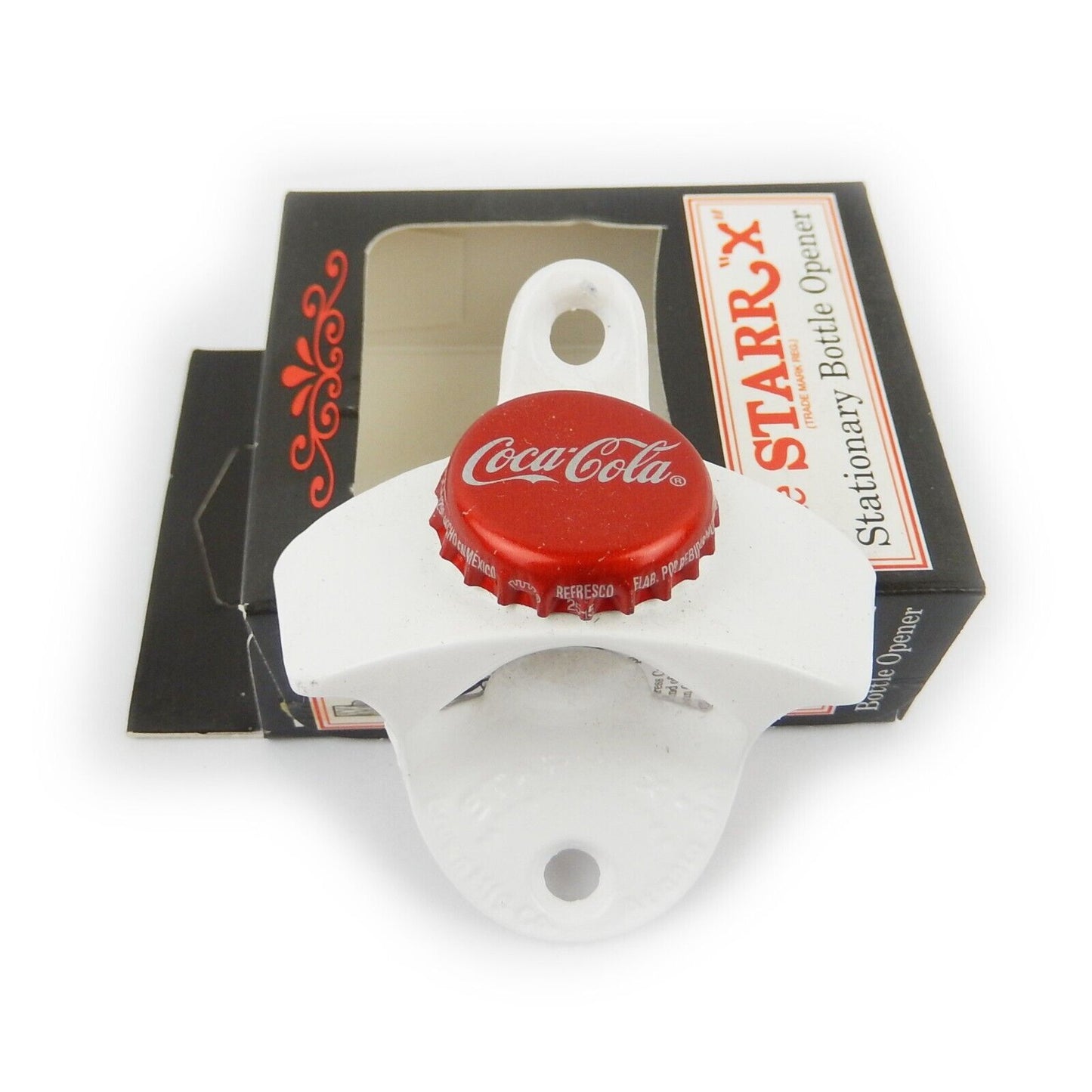 White Coca-Cola Cap Beer Bottle Opener Wall Mounted Powder Coated Cast Iron