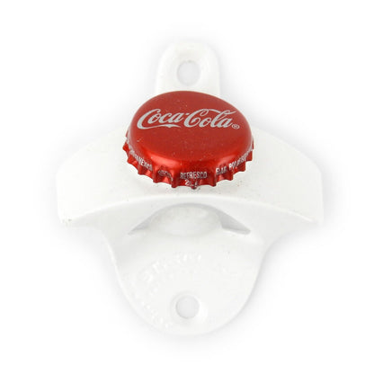 White Coca-Cola Cap Beer Bottle Opener Wall Mounted Powder Coated Cast Iron