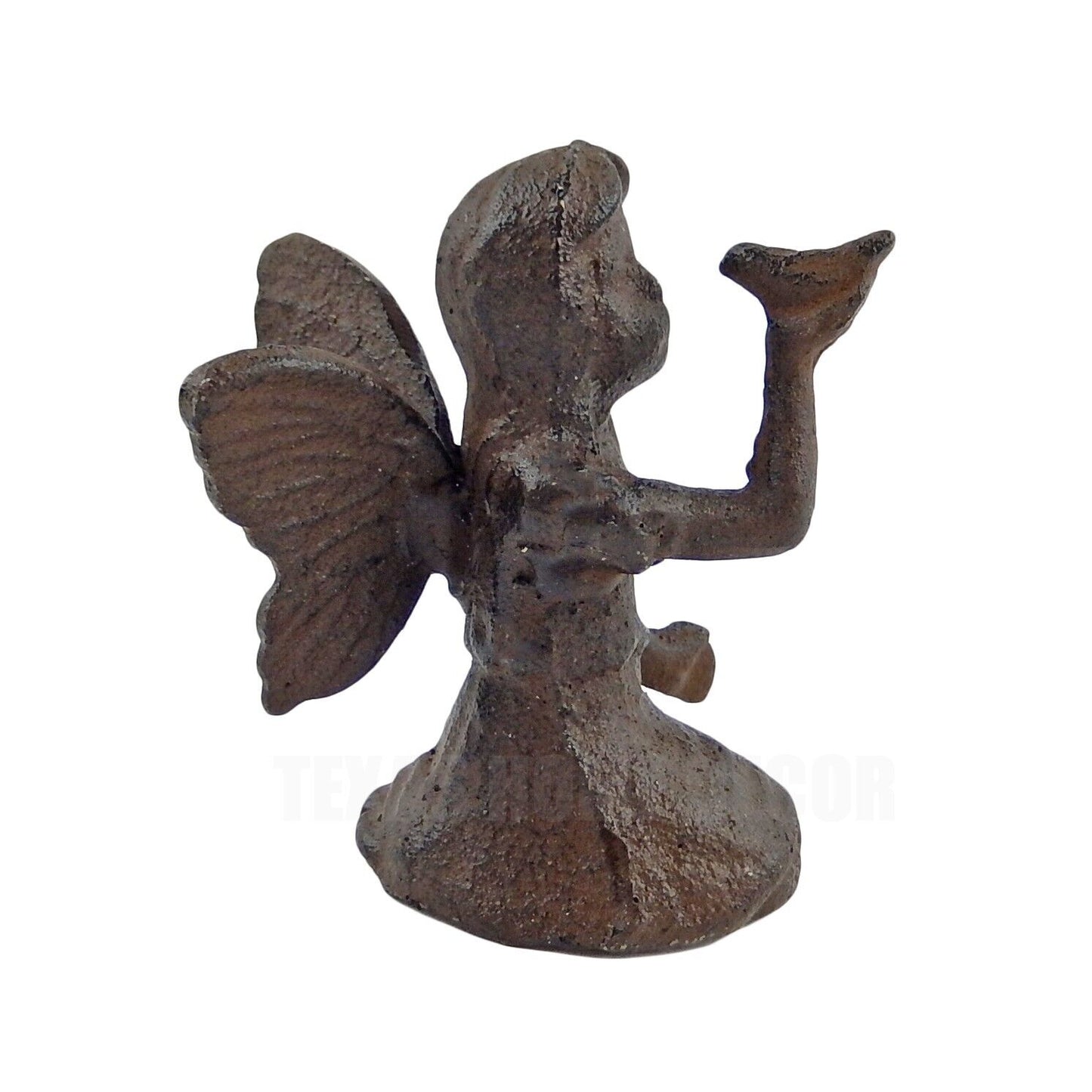 Cast Iron Angel Fairy Cherub Figurine Statue Holding Bird Rustic Garden Decor