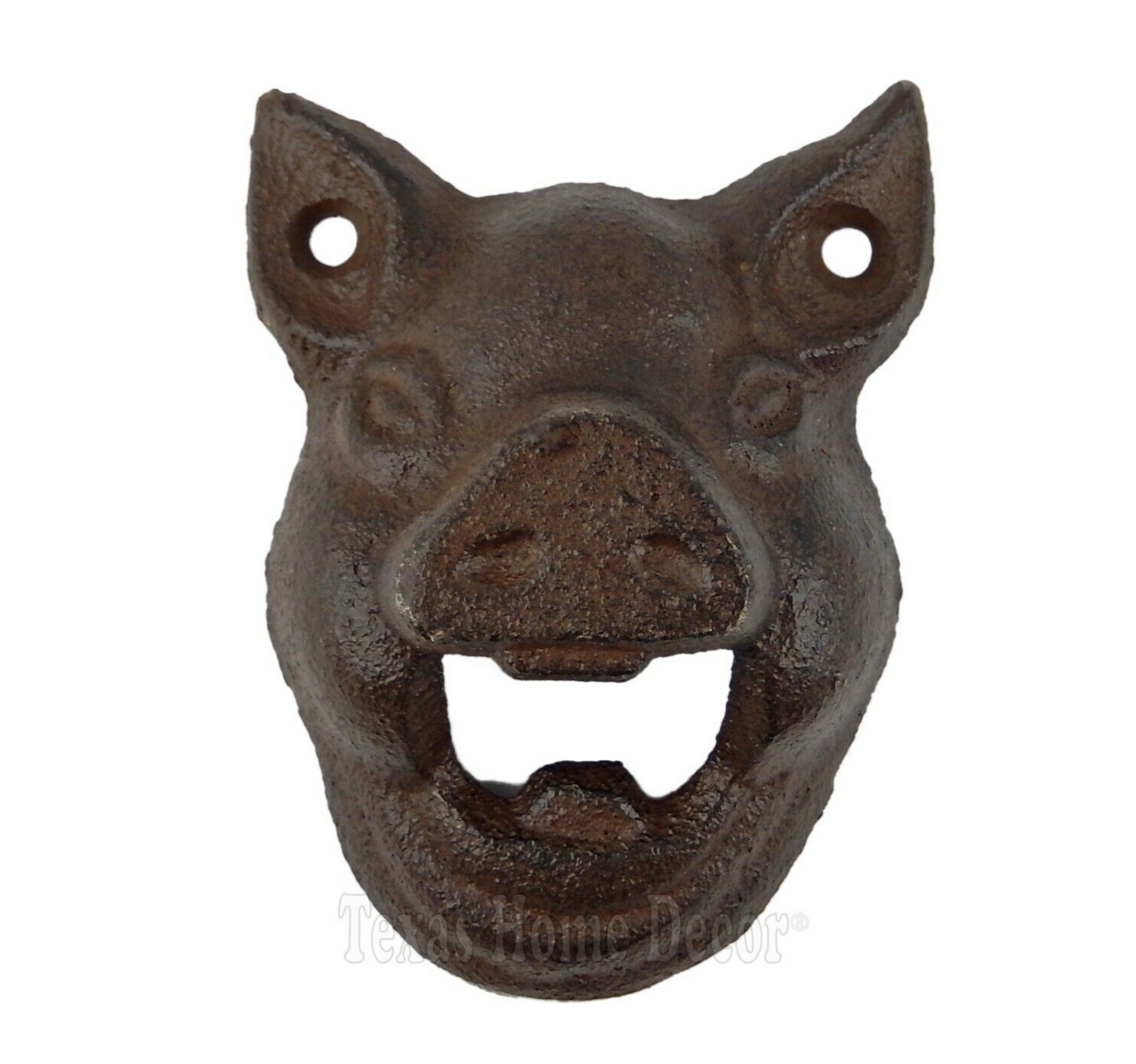 Pig Head Beer Soda Bottle Opener Cast Iron Wall Mounted Rustic Brown Bar Decor