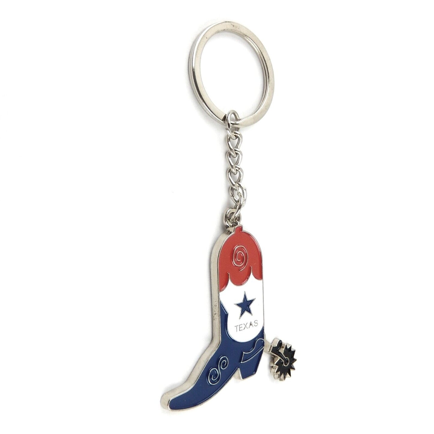 Metal Texas Flag Boot Spur Keychain Split Ring Enamel Color Inlay