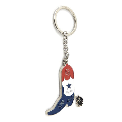 Metal Texas Flag Boot Spur Keychain Split Ring Enamel Color Inlay