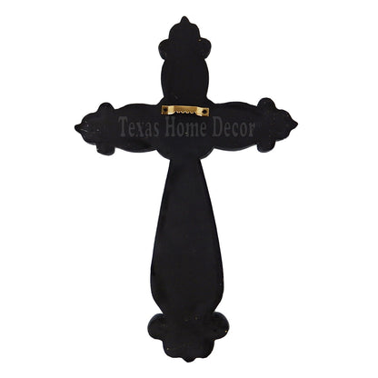 Inspirational Messages Wall Cross Engraved Fleur De Lis Center Stone 12 1/4 x 8"
