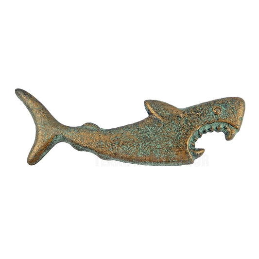 Shark Teeth Handheld Beer Bottle Opener Cast Iron Nautical Green Patina Finish