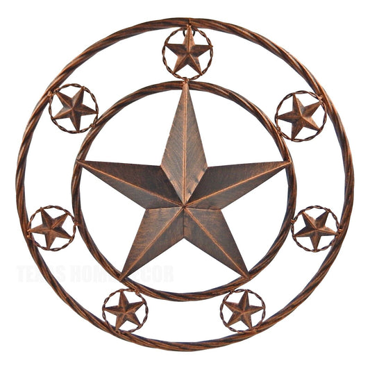 Metal Wall Star With Stars Ring Brushed Copper Finish 18 inch