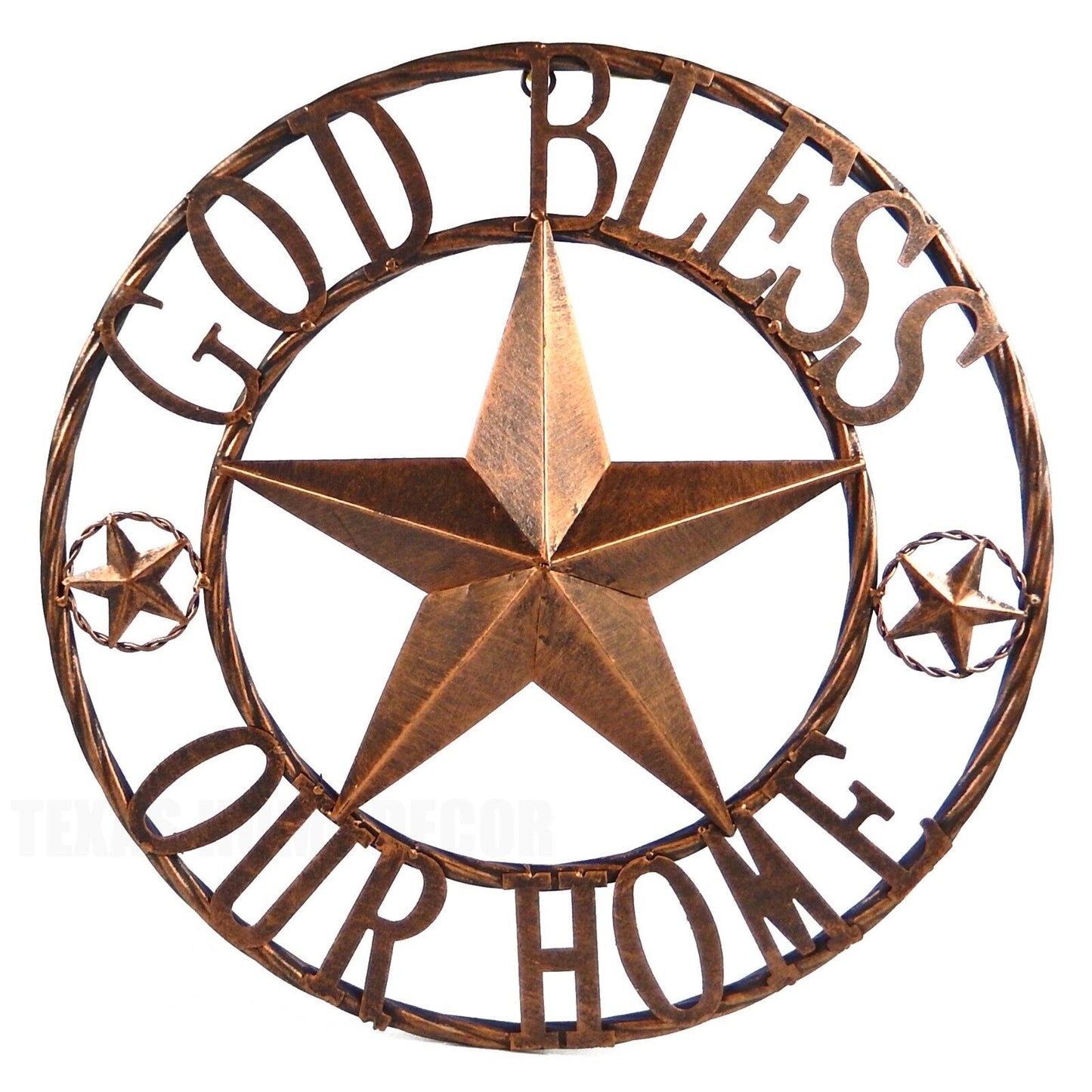 Metal God Bless Our Home Wall Star With Stars Ring Brushed Copper Finish 18 inch