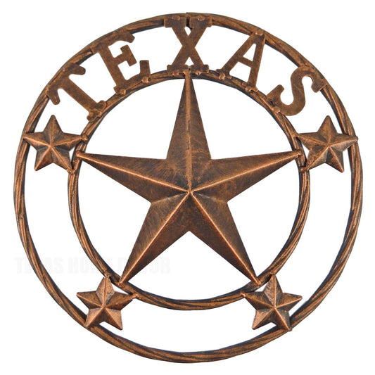 Texas Metal Wall Star With Stars Ring Brushed Copper Finish 12 inch