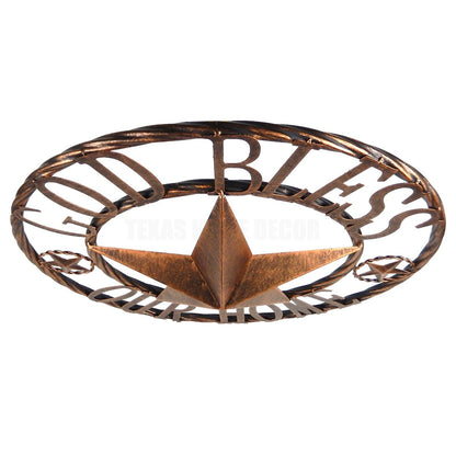 Metal God Bless Our Home Wall Star With Stars Ring Brushed Copper Finish 18 inch