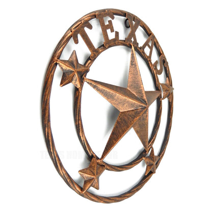 Texas Metal Wall Star With Stars Ring Brushed Copper Finish 12 inch