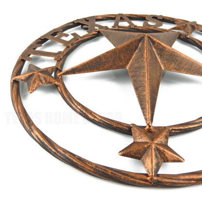 Texas Metal Wall Star With Stars Ring Brushed Copper Finish 12 inch