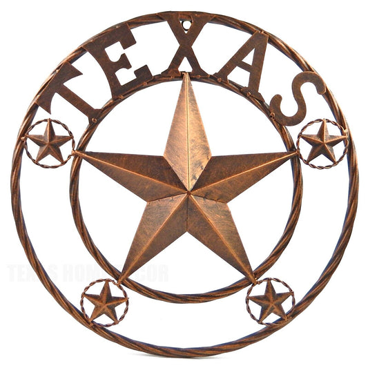 Texas Metal Wall Star With Stars Ring Brushed Copper Finish 18 inch