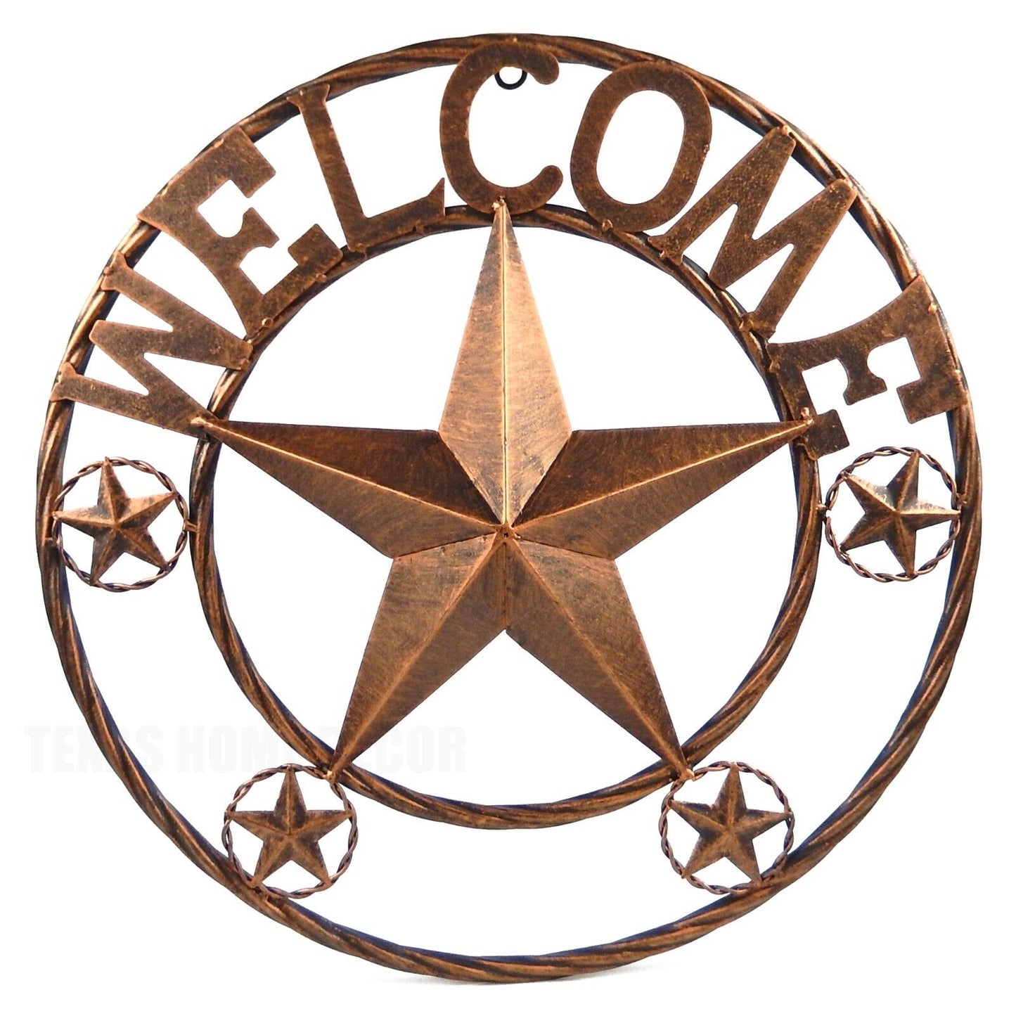 Metal Welcome Wall Star With Stars Ring Brushed Copper Finish 18 inch