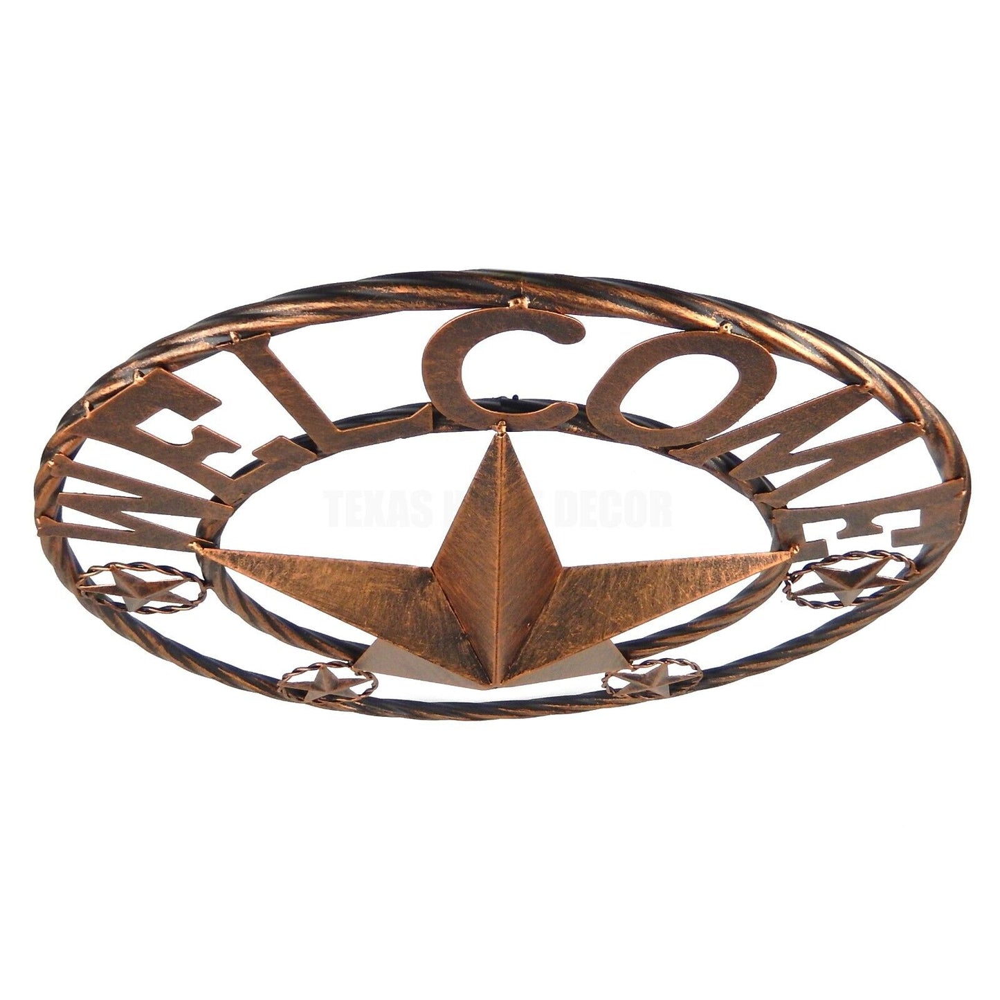 Metal Welcome Wall Star With Stars Ring Brushed Copper Finish 18 inch