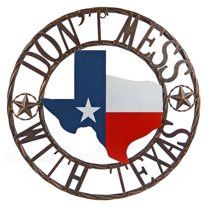 Metal Map Flag Stars Don't Mess With Texas Wall Decor Brushed Copper 18 inch