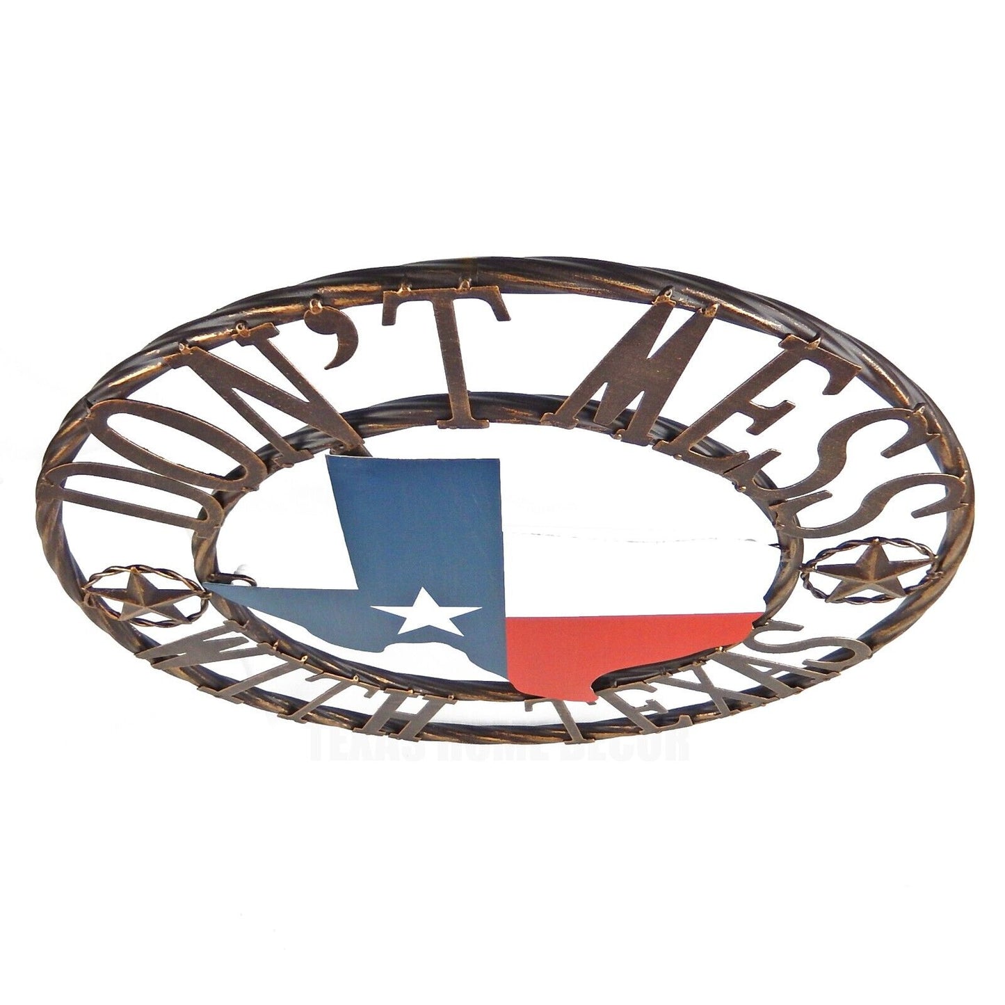 Metal Map Flag Stars Don't Mess With Texas Wall Decor Brushed Copper 18 inch