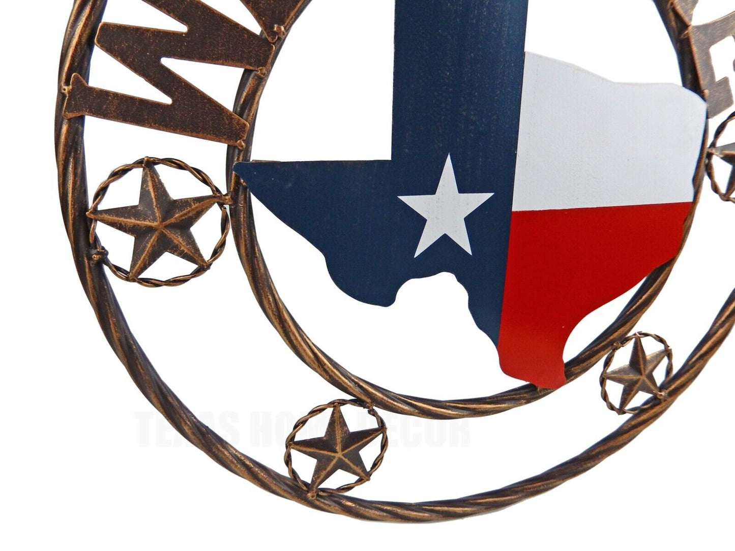 Metal Texas Map Flag Stars Welcome Wall Decor Brushed Copper 18 inch