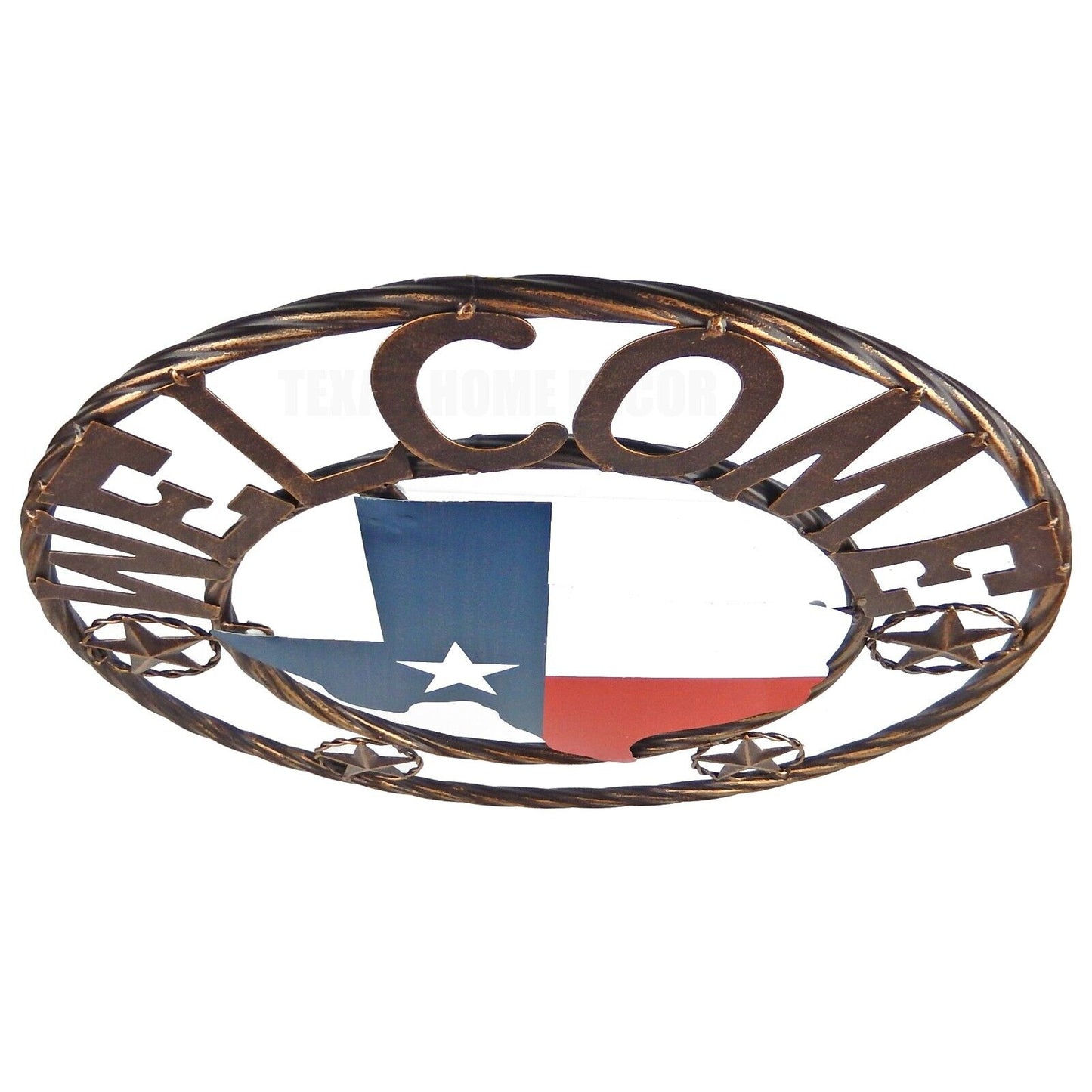 Metal Texas Map Flag Stars Welcome Wall Decor Brushed Copper 18 inch