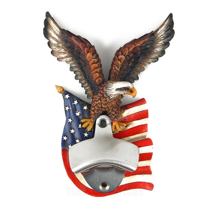 American Flag Eagle Beer Bottle Opener Wall Mounted Patriotic Kitchen Bar Decor