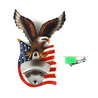 American Flag Eagle Beer Bottle Opener Wall Mounted Patriotic Kitchen Bar Decor