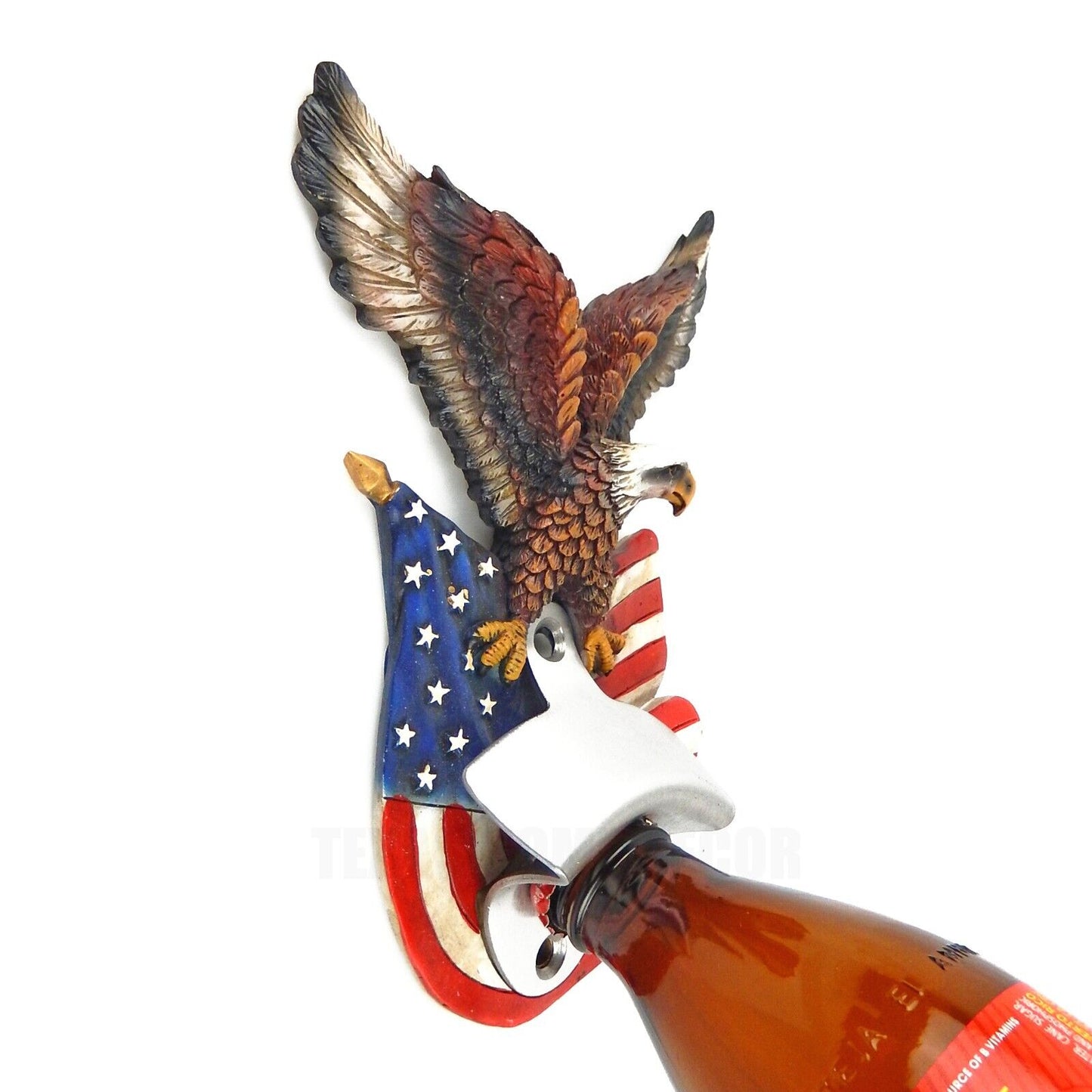 American Flag Eagle Beer Bottle Opener Wall Mounted Patriotic Kitchen Bar Decor