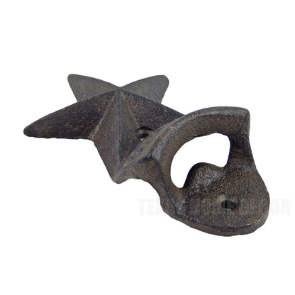 Star Beer Bottle Opener Open Here Cast Iron Wall Mounted Old Rustic Western Bar