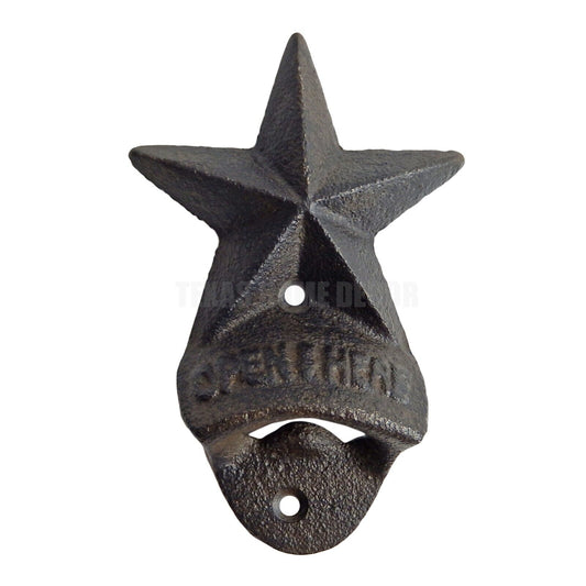 Star Beer Bottle Opener Open Here Cast Iron Wall Mounted Old Rustic Western Bar