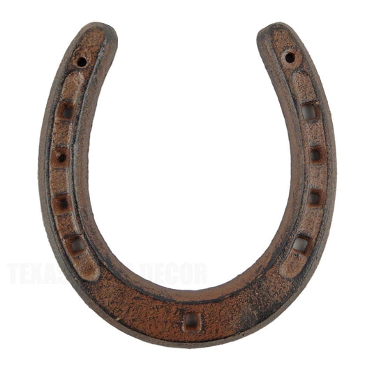 Large Cast Iron Rustic Lucky Horseshoe Decorative Brown Western Decor 7" x 6.5"