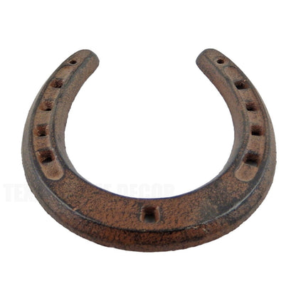 Large Cast Iron Rustic Lucky Horseshoe Decorative Brown Western Decor 7" x 6.5"