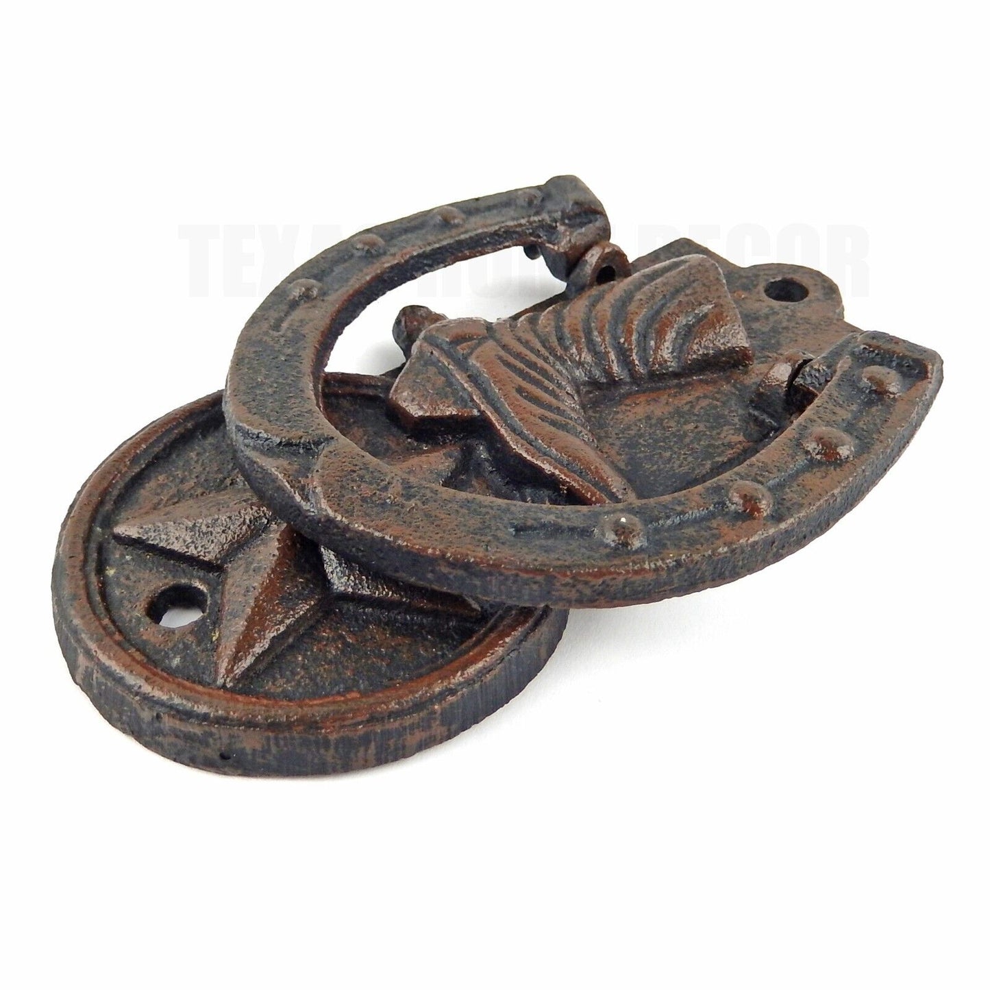 Cast Iron Horseshoe Boot Star Door Knocker Rustic Western Style 5.75 in Tall