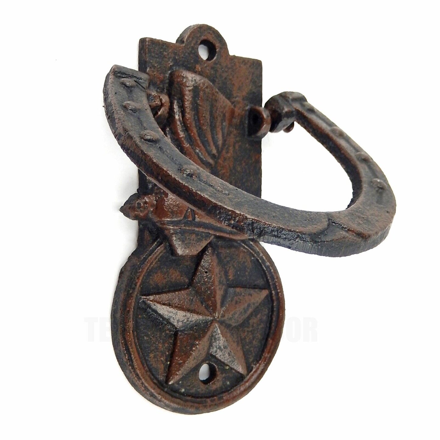 Cast Iron Horseshoe Boot Star Door Knocker Rustic Western Style 5.75 in Tall