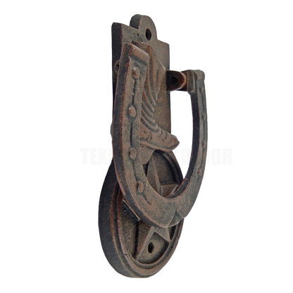 Cast Iron Horseshoe Boot Star Door Knocker Rustic Western Style 6.75 in Tall