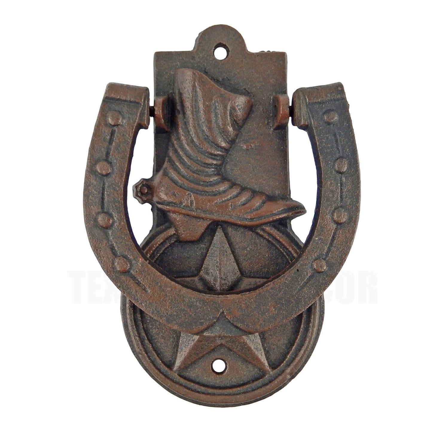 Cast Iron Horseshoe Boot Star Door Knocker Rustic Western Style 6.75 in Tall