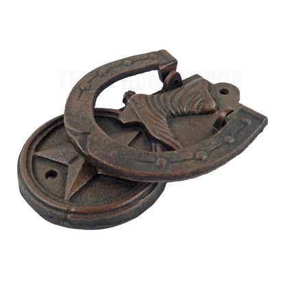 Cast Iron Horseshoe Boot Star Door Knocker Rustic Western Style 6.75 in Tall