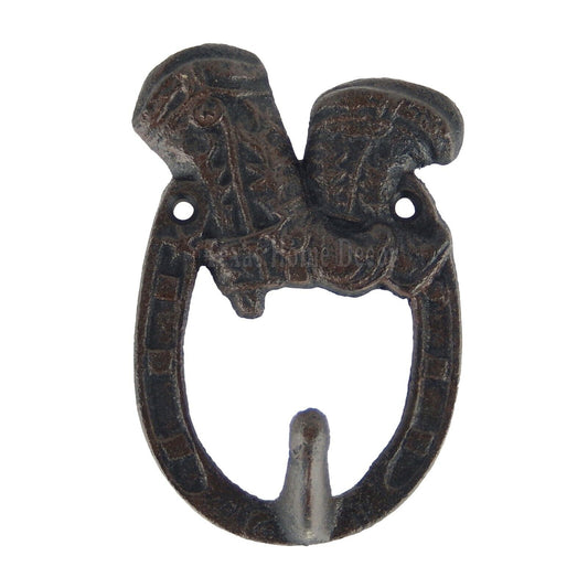 Boots Lucky Horseshoe Key Hook Towel Coat Hanger Cast Iron Rustic Western