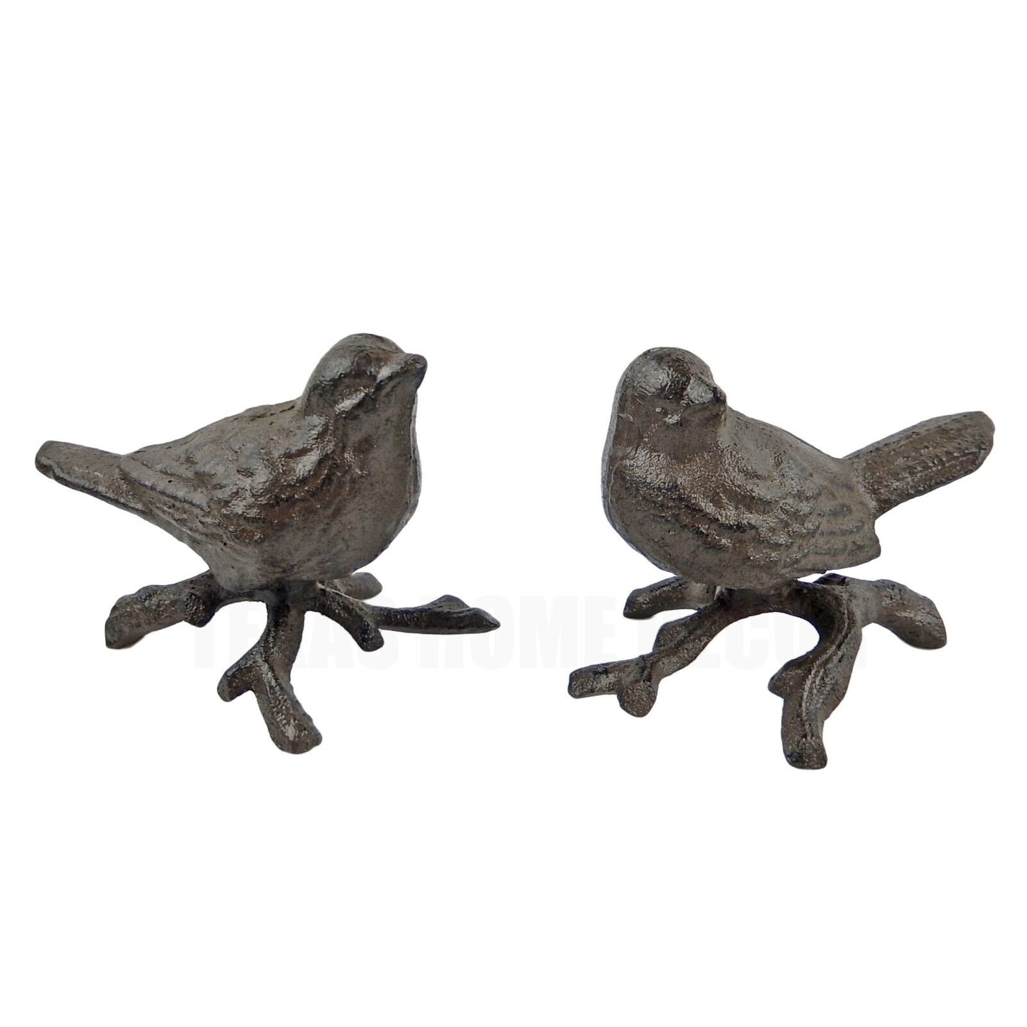 Birds On Branch Figurines Statues Rustic Brown Cast Iron Garden Porch Shelf