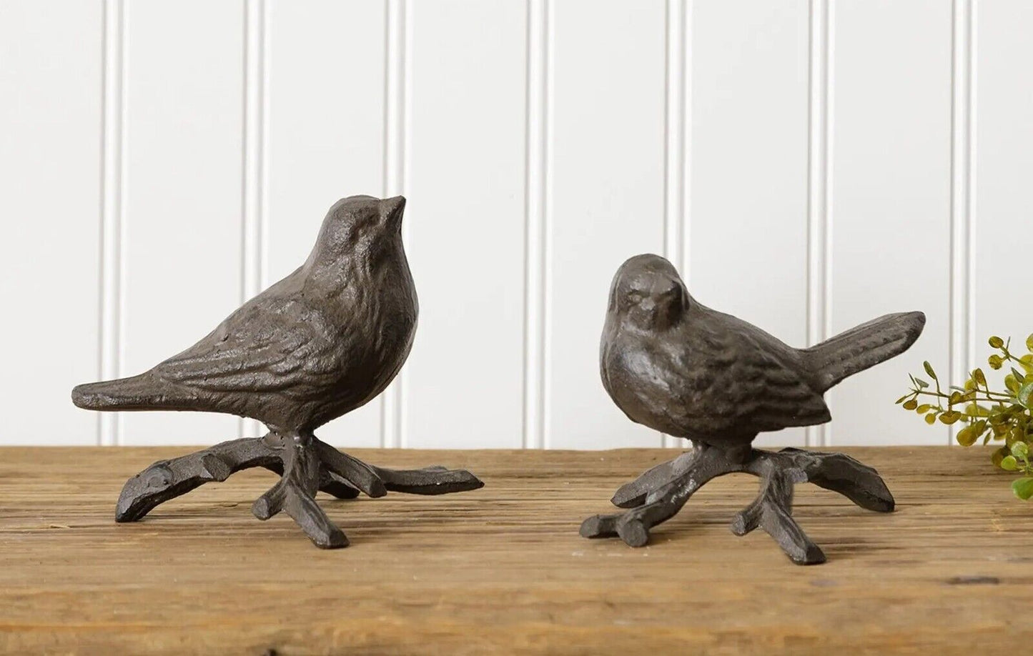 Birds On Branch Figurines Statues Rustic Brown Cast Iron Garden Porch Shelf