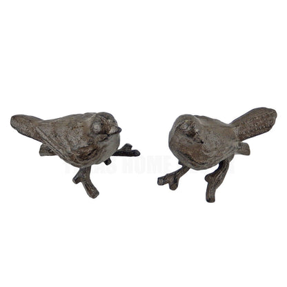 Birds On Branch Figurines Statues Rustic Brown Cast Iron Garden Porch Shelf