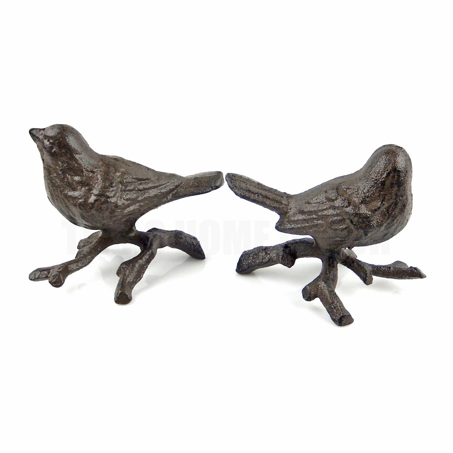 Birds On Branch Figurines Statues Rustic Brown Cast Iron Garden Porch Shelf