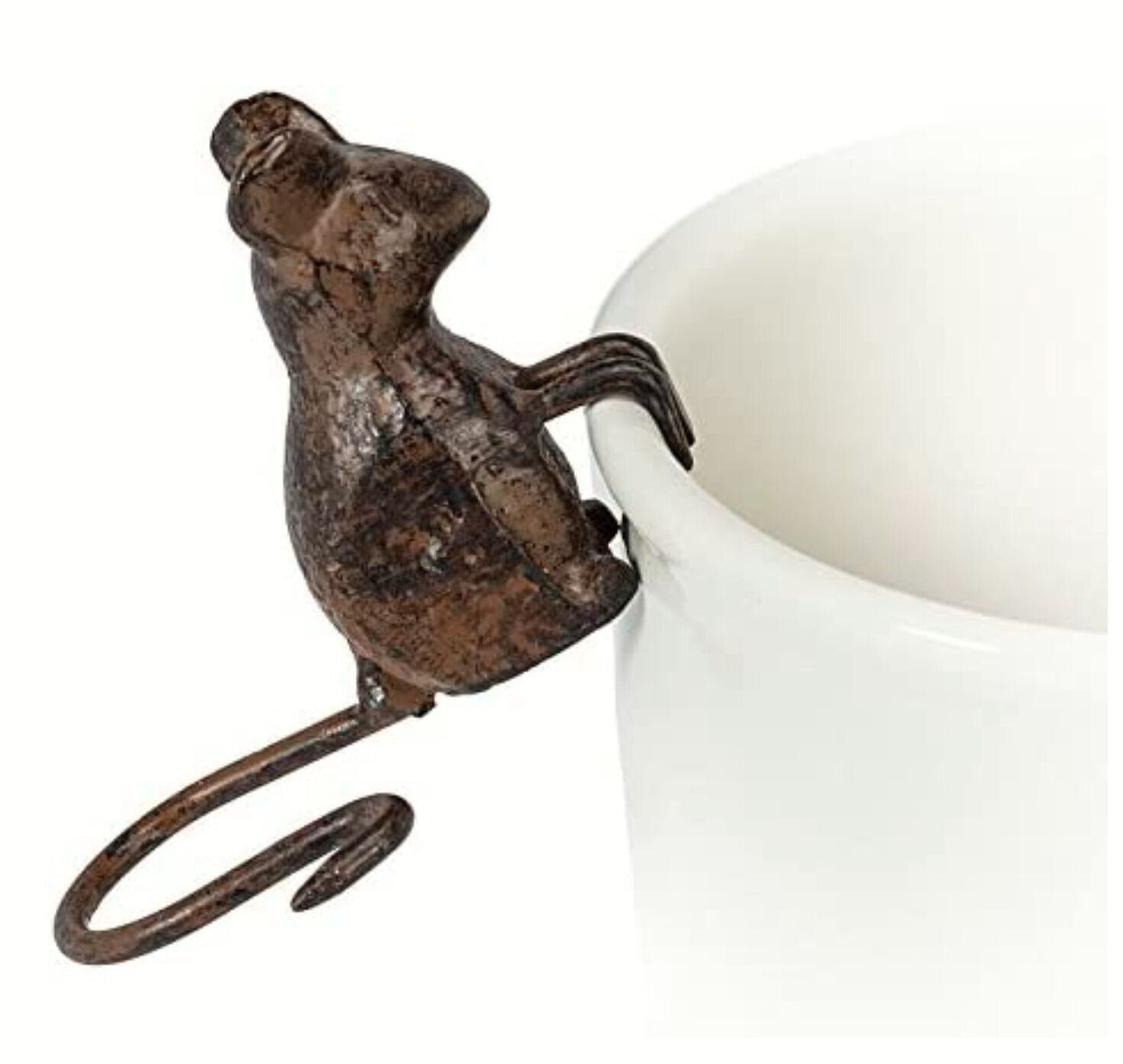 Little Mouse Pot Percher Hanging Ornament Garden Figurine Cast Iron Rustic Brown