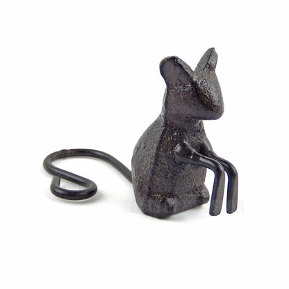 Little Mouse Pot Percher Hanging Ornament Garden Figurine Cast Iron Rustic Brown