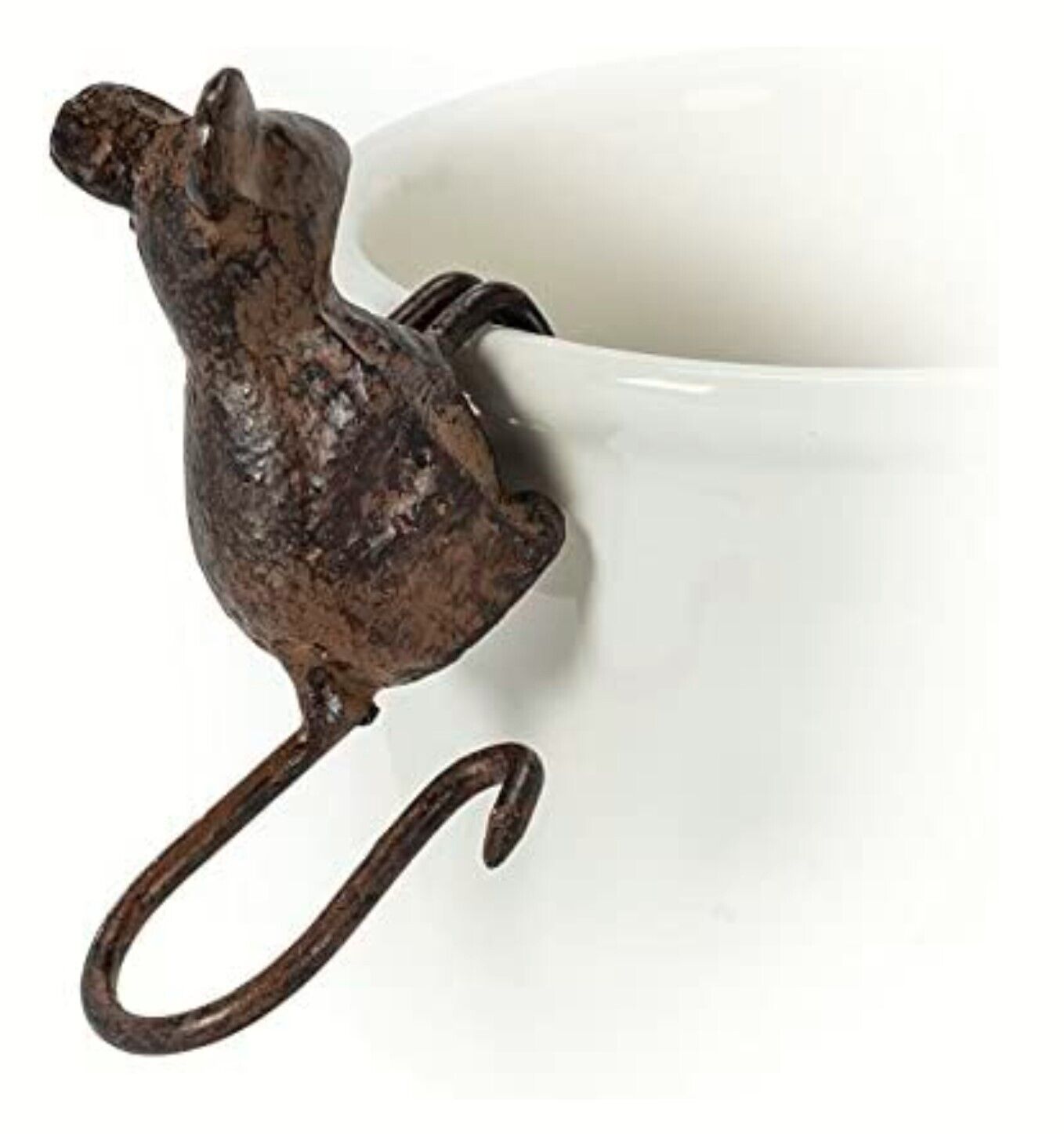 Little Mouse Pot Percher Hanging Ornament Garden Figurine Cast Iron Rustic Brown