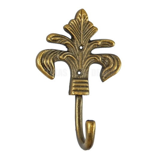 Cast Iron Fleur De Lis Wall Hook Towel Coat Key Hanger Antique Brass Finish