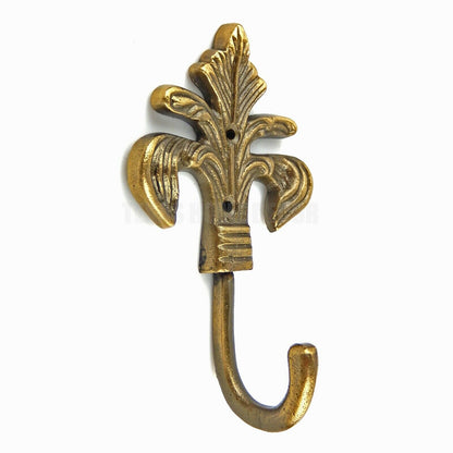 Cast Iron Fleur De Lis Wall Hook Towel Coat Key Hanger Antique Brass Finish