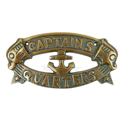 Captains Quarters Wall Plaque Sign Brass Aluminum Alloy Nautical Beach Decor