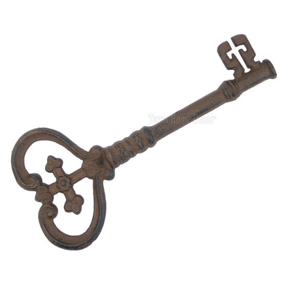 Large Decorative Jailer's Key Cast Iron Victorian Decor Rustic Finish Cross End